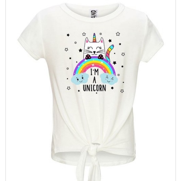 🌸NWOT🌸 Girl Rainbow Uni-Kitty Tie Front Top - Picture 4 of 4
